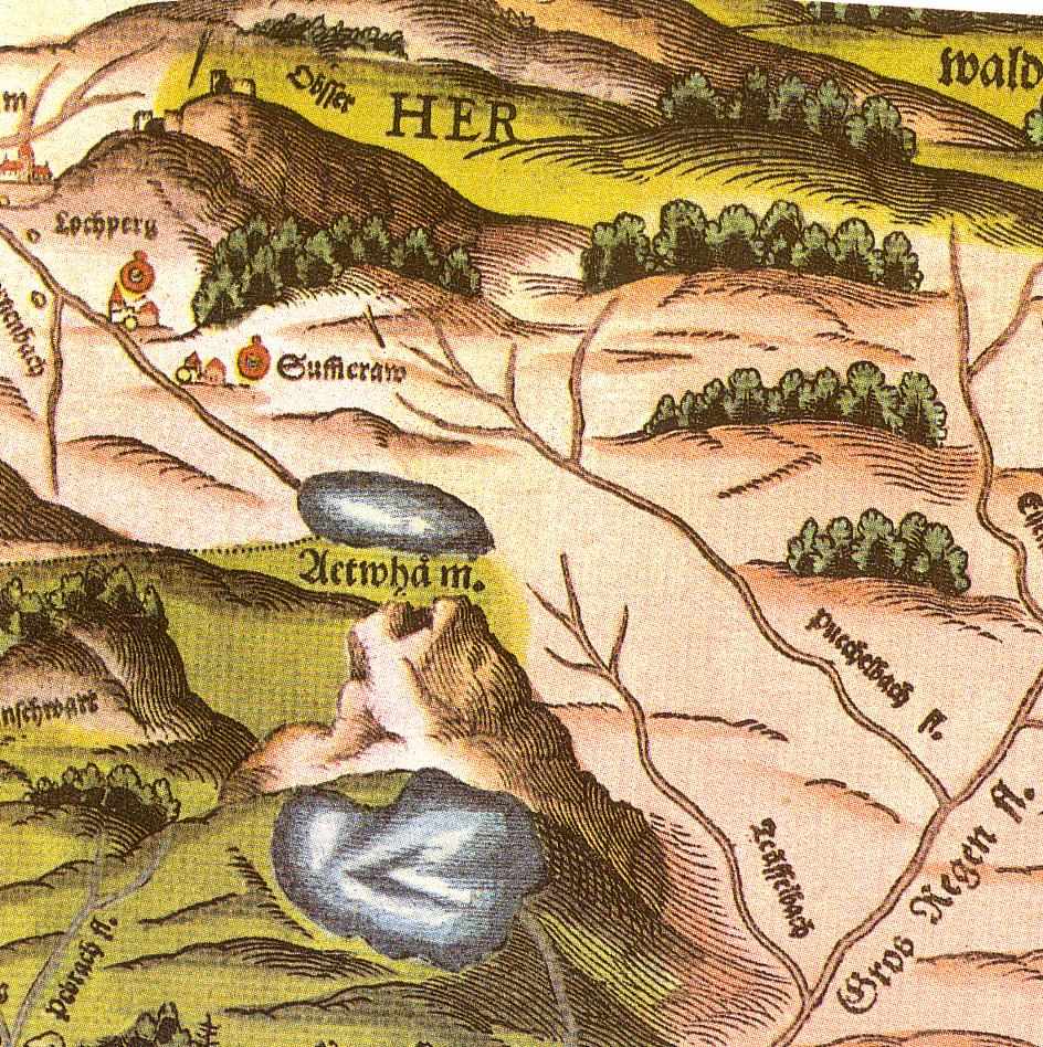 Nachgezeichnete Grenzkarte von 1514 mit einer Burg auf dem Gr. Osser